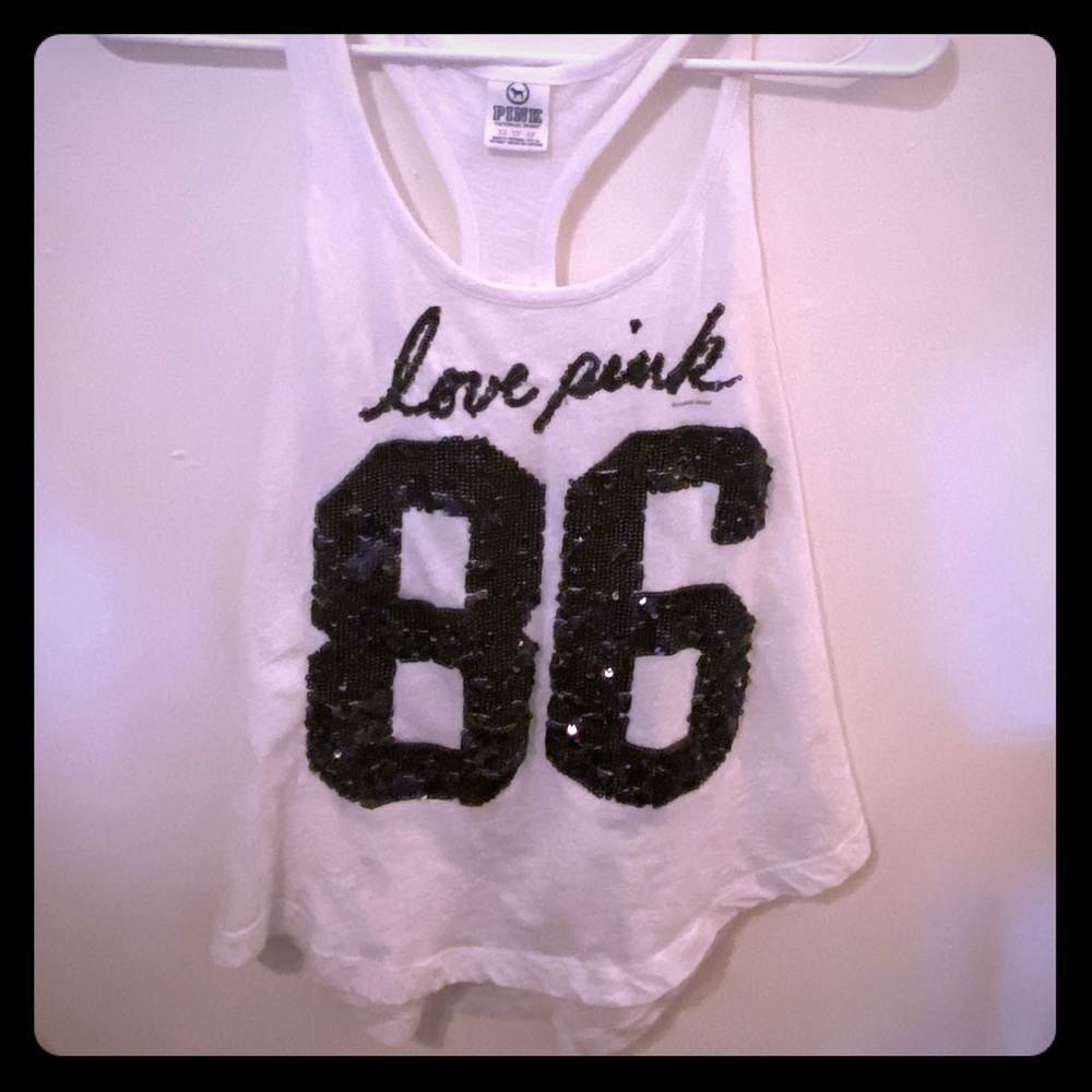 White “love pink” tank